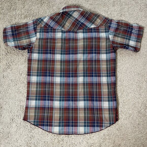 Vintage Wrangler Plaid Pearl Snap Button Up Short Sleeve X-Long Tails 17-1/2 XXL - Picture 3 of 8